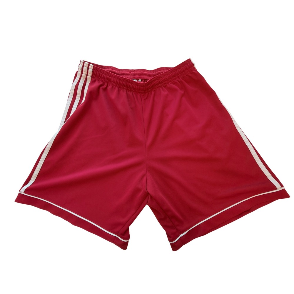 Adidas Soccer Shorts Boys Medium Red Good Climalite 3-Stripe Athletic Active